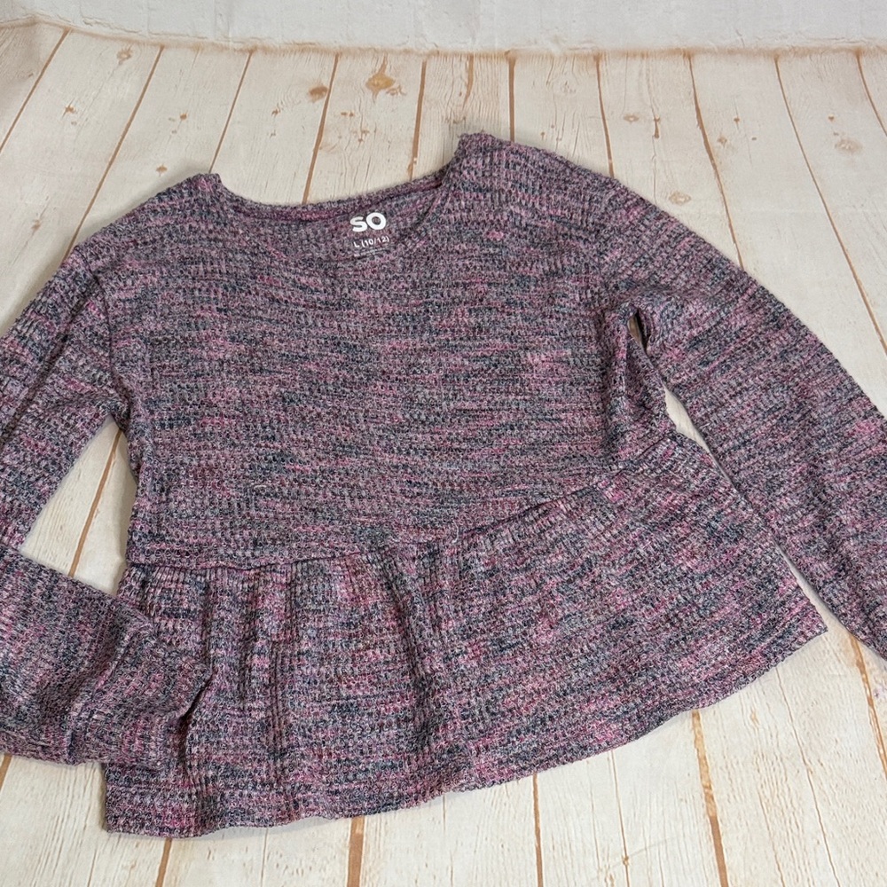 SO Heathered Pink and Gray Peplum Sweater